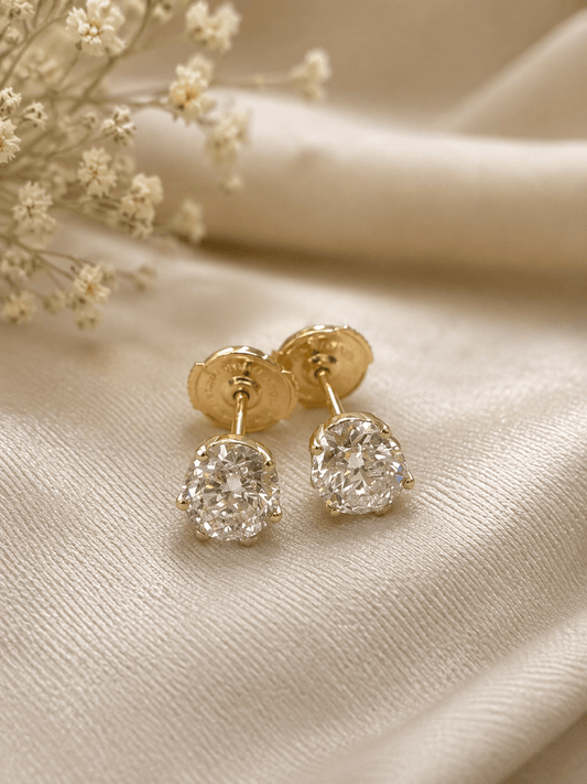 18ct Yellow Gold Round Diamond Solitaire Stud Earrings - Hyman’s Jewellers
