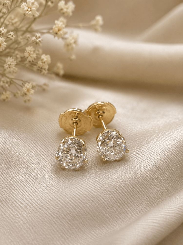 18ct Yellow Gold Round Diamond Solitaire Stud Earrings - Hyman’s Jewellers