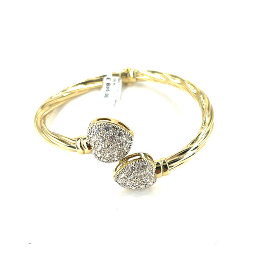 Women’s 9ct Yellow Gold Hinged Twist Torque Bangle - 14.6g CZ
