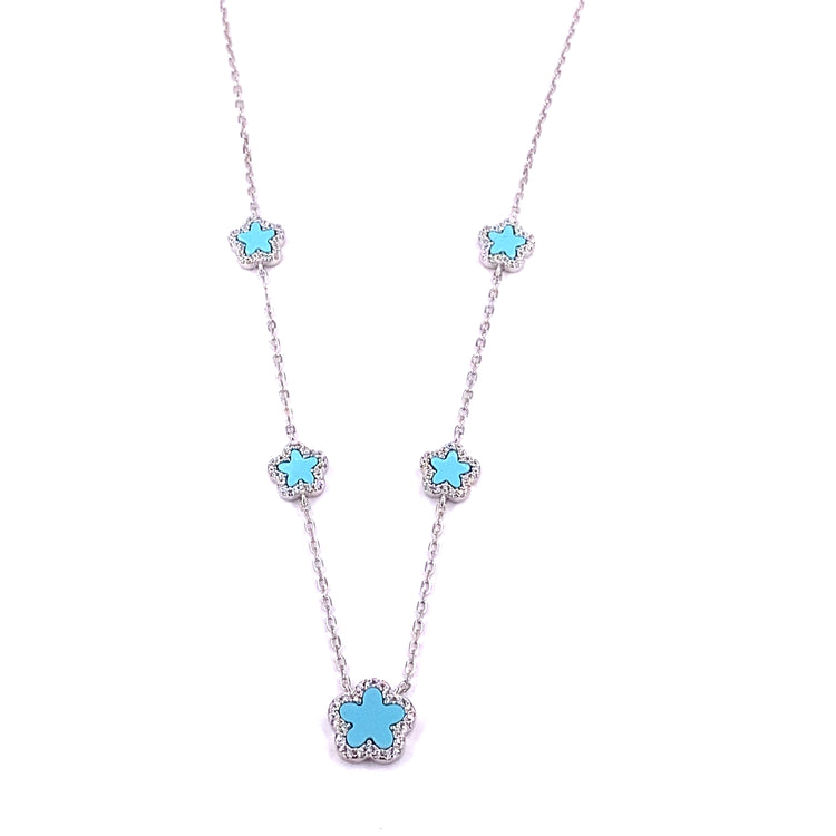 Women’s 925 Sterling Silver Turquoise Five ‘Bloom’ Necklace Cz Set