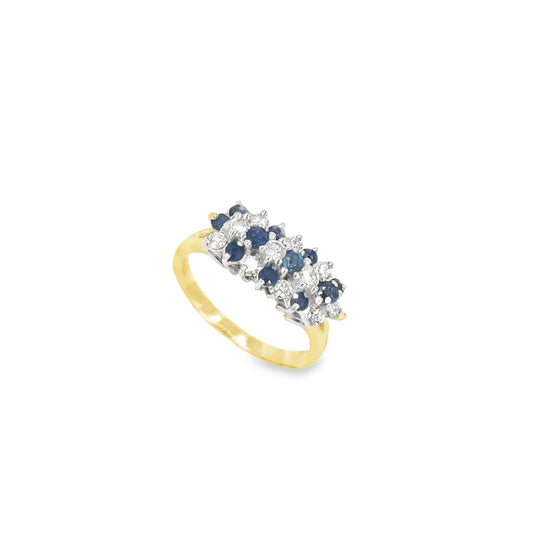 Women’s 18ct Yellow Gold Diamond Sapphire Cluster Ring - 2.5g 0.30ct