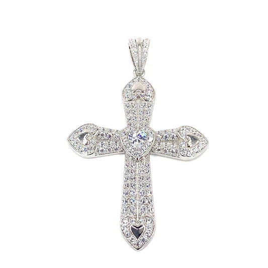 Women’s 925 Sterling Silver Heart Cross Pendant - CZ Set Medium