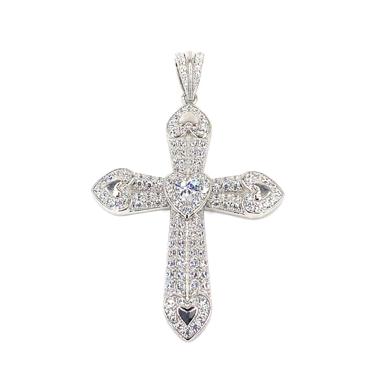 Women’s 925 Sterling Silver Heart Cross Pendant - CZ Set Medium