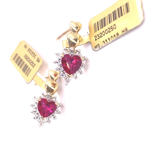 Women’s 9ct Yellow Gold Garnet Diamond Heart Earrings