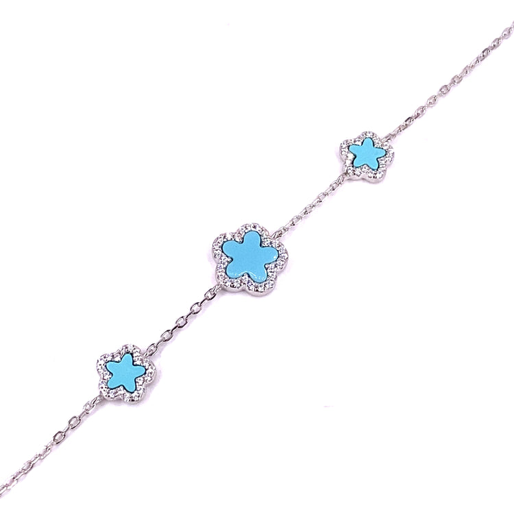 Women’s 925 Sterling Silver Turquoise ‘Bloom’ Bracelet - Cz Set