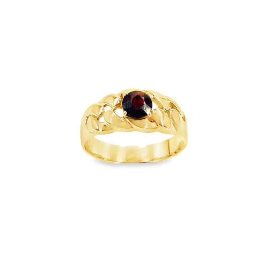Mens 9ct Yellow Gold Garnet Curb Link Ring 5.9g Size Q