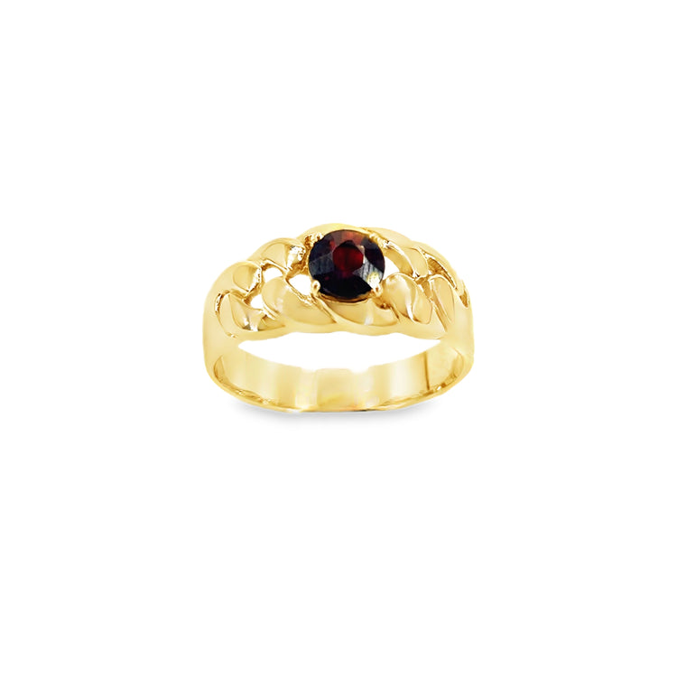 Mens 9ct Yellow Gold Garnet Curb Link Ring 5.9g Size Q