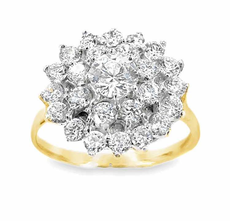 Womens 9ct Yellow Gold Cz Cluster Ring - 4.5g