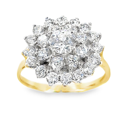 Womens 9ct Yellow Gold Cz Cluster Ring - 4.5g