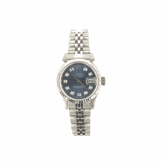 Women’s Stainless Steel Rolex DateJust Blue Dial Diamond Dot 26mm Watch