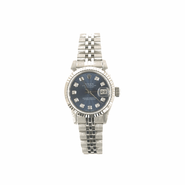 Women’s Stainless Steel Rolex DateJust Blue Dial Diamond Dot 26mm Watch