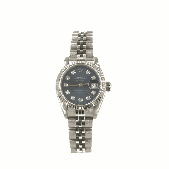 Women’s Stainless Steel Rolex DateJust Blue Dial Diamond Dot 26mm Watch