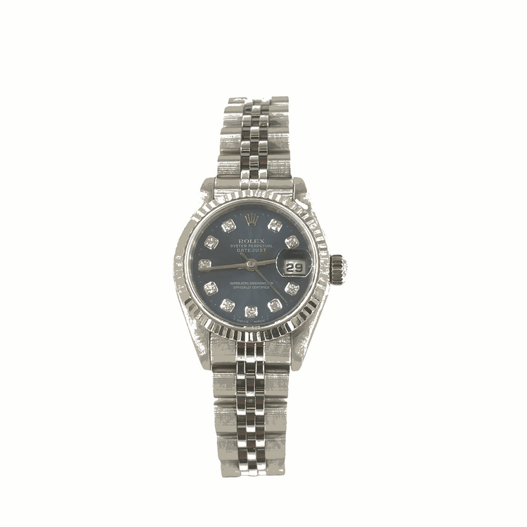 Women’s Stainless Steel Rolex DateJust Blue Dial Diamond Dot 26mm Watch