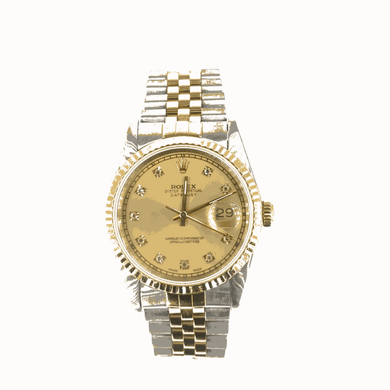 Men’s 18ct Yellow Gold & Oyster Steel Rolex Datejust 36mm Watch - Champagne Dial Diamond Dot