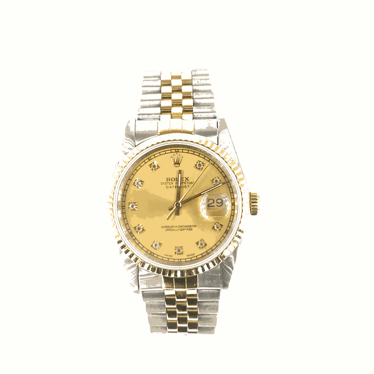 Men’s 18ct Yellow Gold & Oyster Steel Rolex Datejust 36mm Watch - Champagne Dial Diamond Dot
