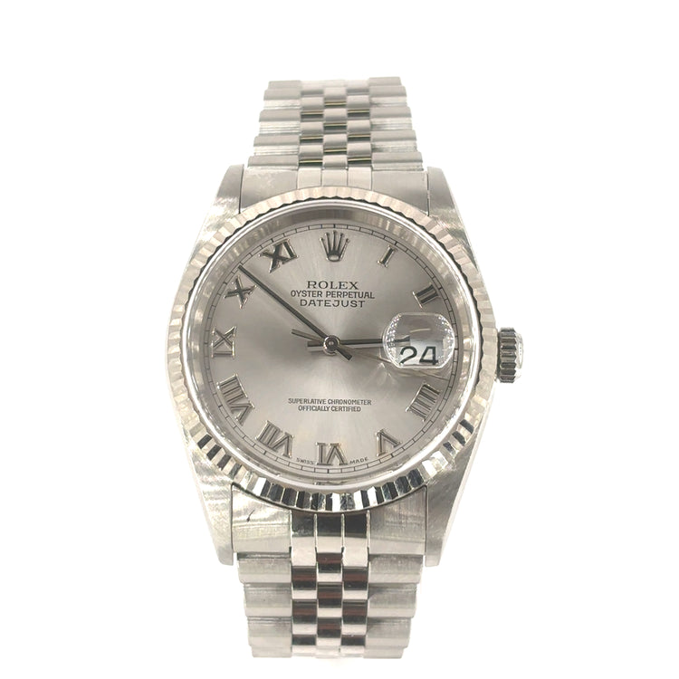 Men’s Stainless Steel Rolex DateJust 36 Watch - Roman Numerals
