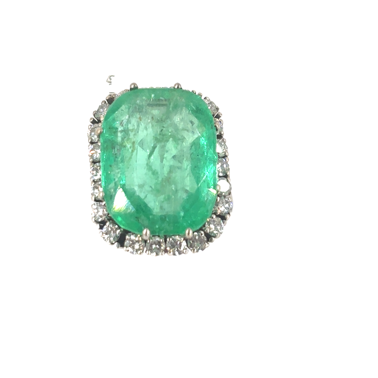 Emerald Cushion-Cut Cocktail Ring in White Gold-7.5g 12.32ct