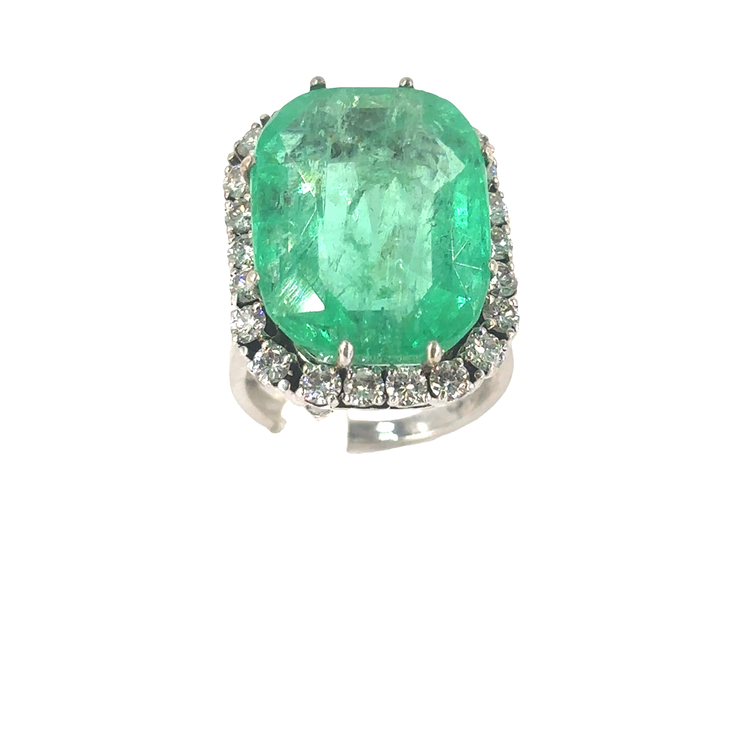 Emerald Cushion-Cut Cocktail Ring in White Gold-7.5g 12.32ct