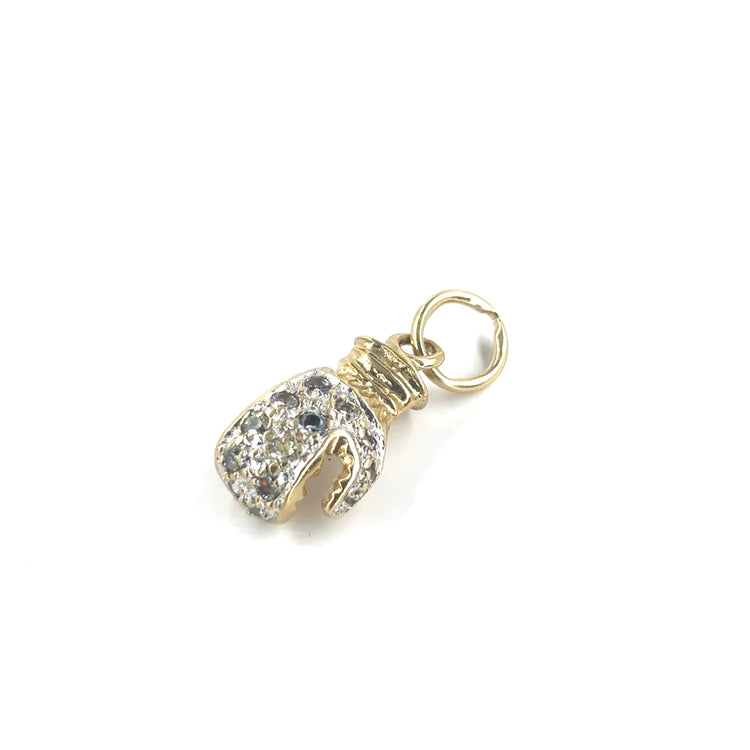 Men’s 9ct Yellow Gold Boxing Glove Pendant with Round Brilliant Cut Czs - 4.6g 3cm