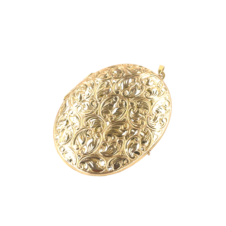 Women's 9ct Engraved Floral Yellow Gold Oval Pendant - 8g