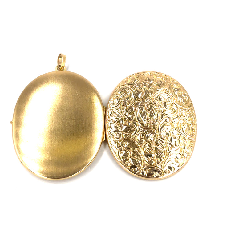 Women's 9ct Engraved Floral Yellow Gold Oval Pendant - 8g