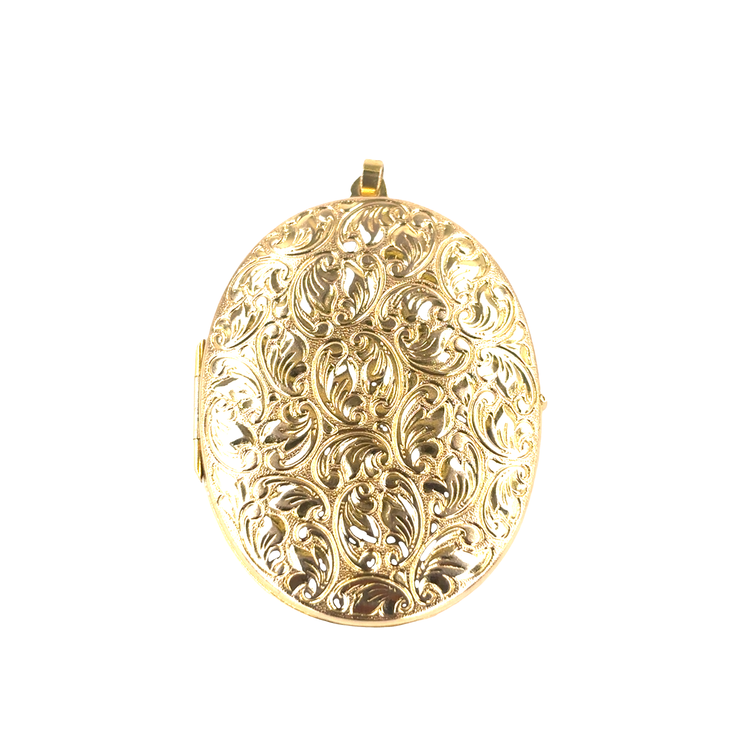 Women's 9ct Engraved Floral Yellow Gold Oval Pendant - 8g