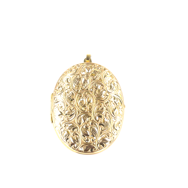 Women's 9ct Engraved Floral Yellow Gold Oval Pendant - 8g