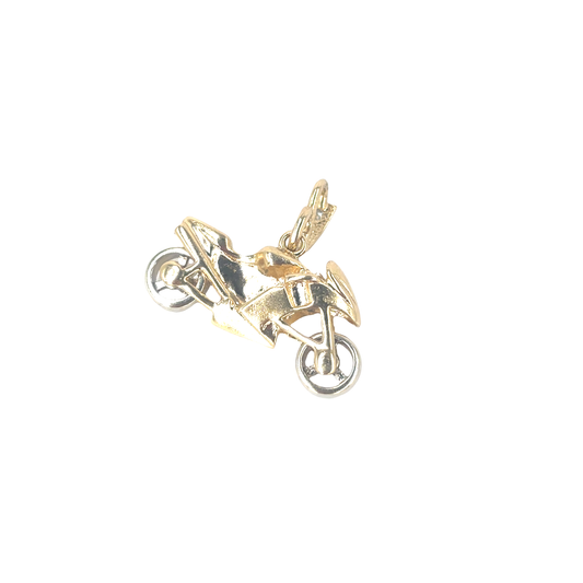 Men’s 9ct Yellow Gold Motorcycle Pendant with Round Cut Diamond-5.5g