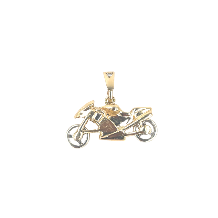 Men’s 9ct Yellow Gold Motorcycle Pendant with Round Cut Diamond-5.5g