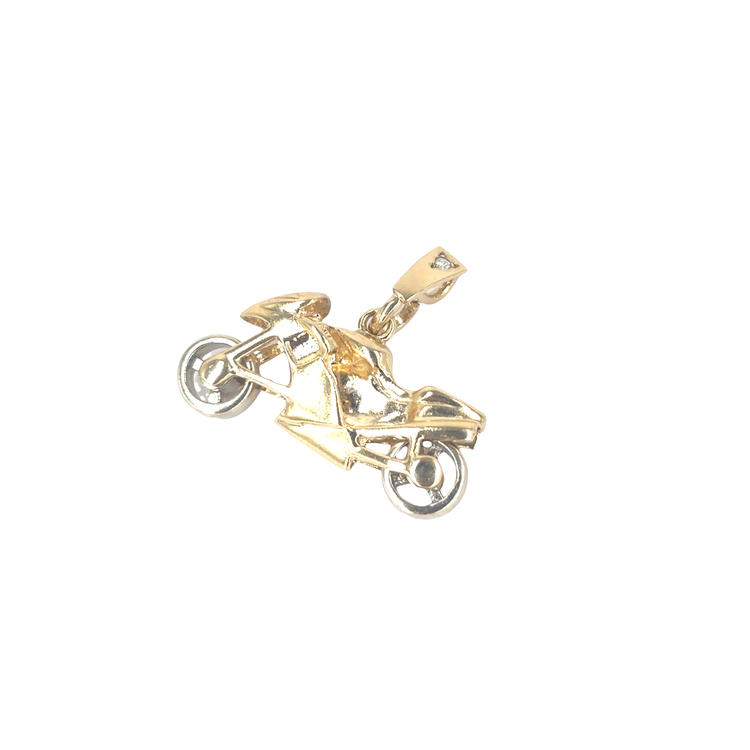 Men’s 9ct Yellow Gold Motorcycle Pendant with Round Cut Diamond-5.5g
