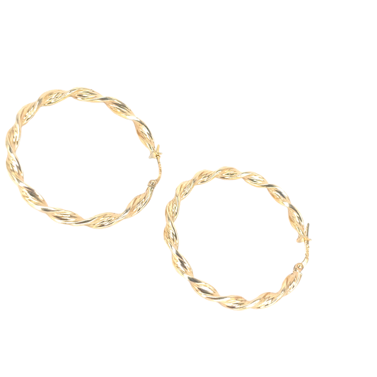 Yellow Gold Twisted Hoop Earrings - 3G