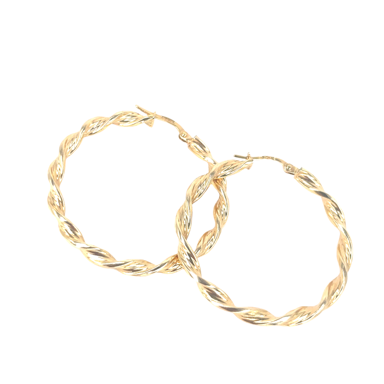 Yellow Gold Twisted Hoop Earrings - 3G
