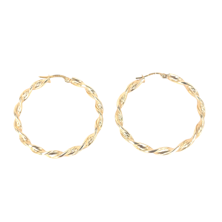 Yellow Gold Twisted Hoop Earrings - 3G