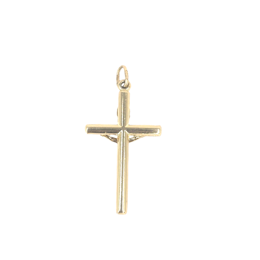 Women’s 9ct Yellow Gold Hollow Religious Crucifix Pendant- 0.9g 3.5cm Length Including Bail