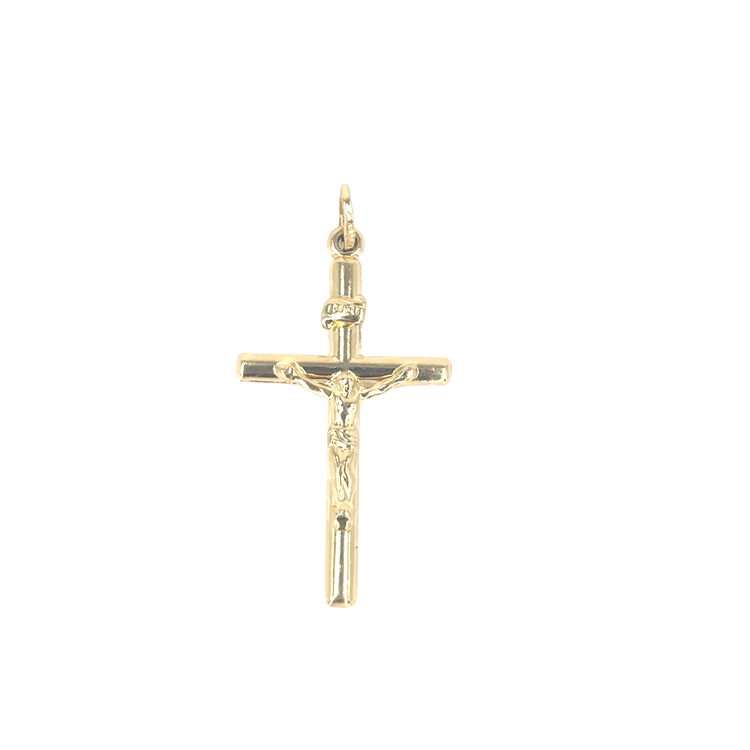 Women’s 9ct Yellow Gold Hollow Religious Crucifix Pendant- 0.9g 3.5cm Length Including Bail