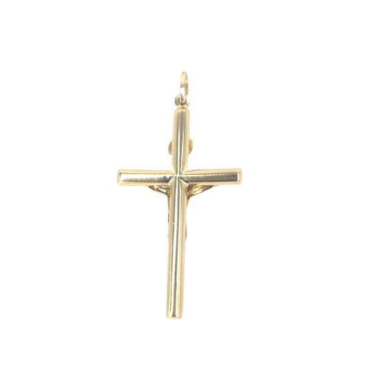 Women’s 9ct Classic Yellow Gold Hollow INRI Crucifix Pendant- 1.2g 4.2cm