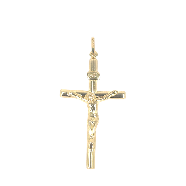Women’s 9ct Classic Yellow Gold Hollow INRI Crucifix Pendant- 1.2g 4.2cm