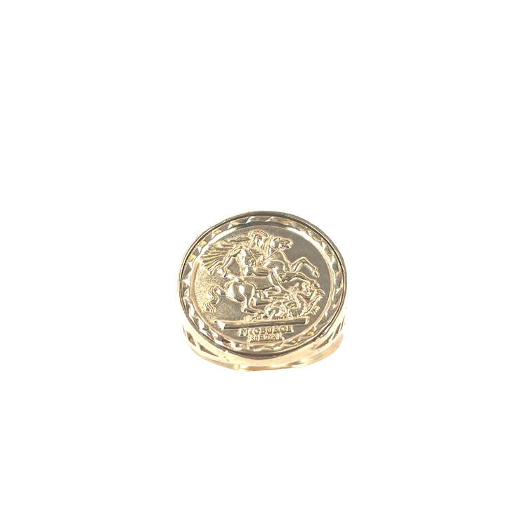 Men’s 9ct Intricate Yellow Gold Commemorative St George Coin with Detailed Markings- 1.5g Size N