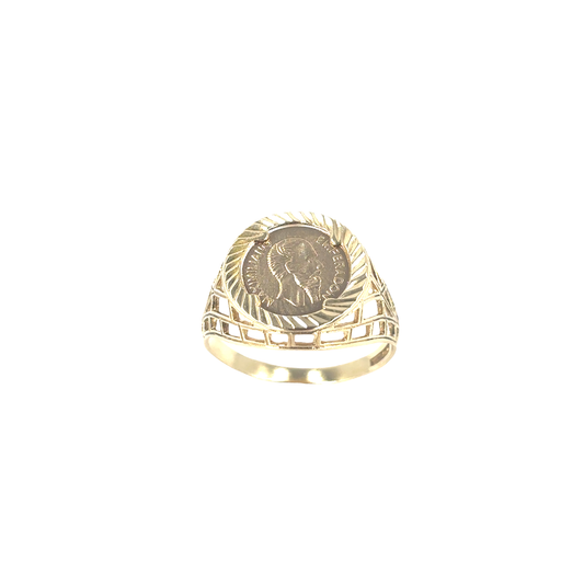 Men’s 9ct Yellow Gold Engraved Replica Mexican Coin 1865 - 1.3G Size Q