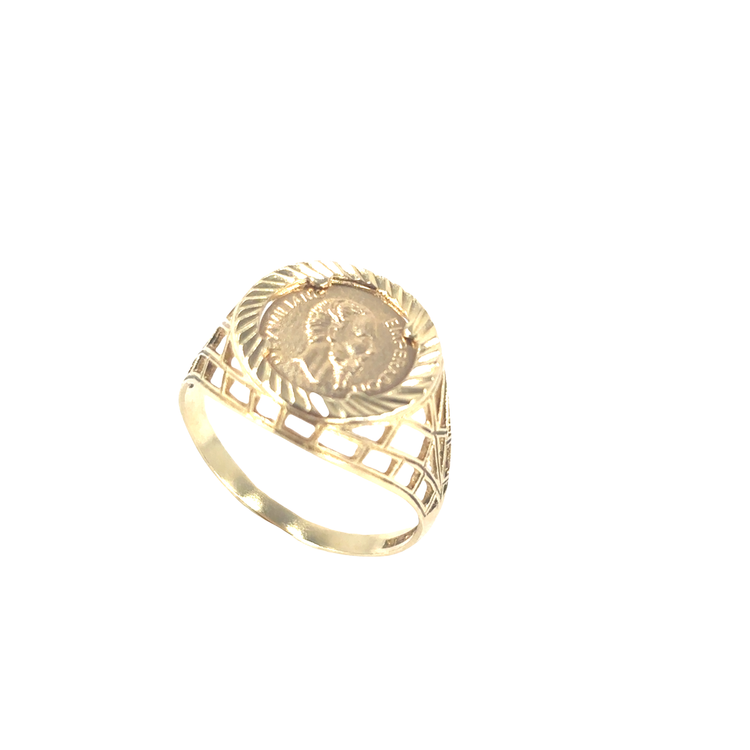 Men’s 9ct Yellow Gold Engraved Replica Mexican Coin 1865 - 1.3G Size Q