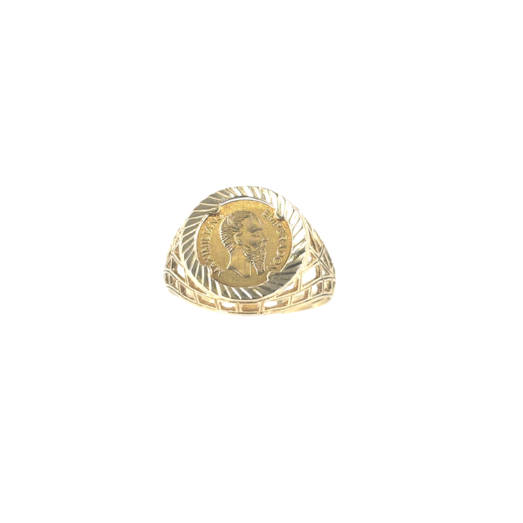 Men’s 9ct Yellow Gold Engraved Replica Mexican Coin 1865 - 1.3G Size Q