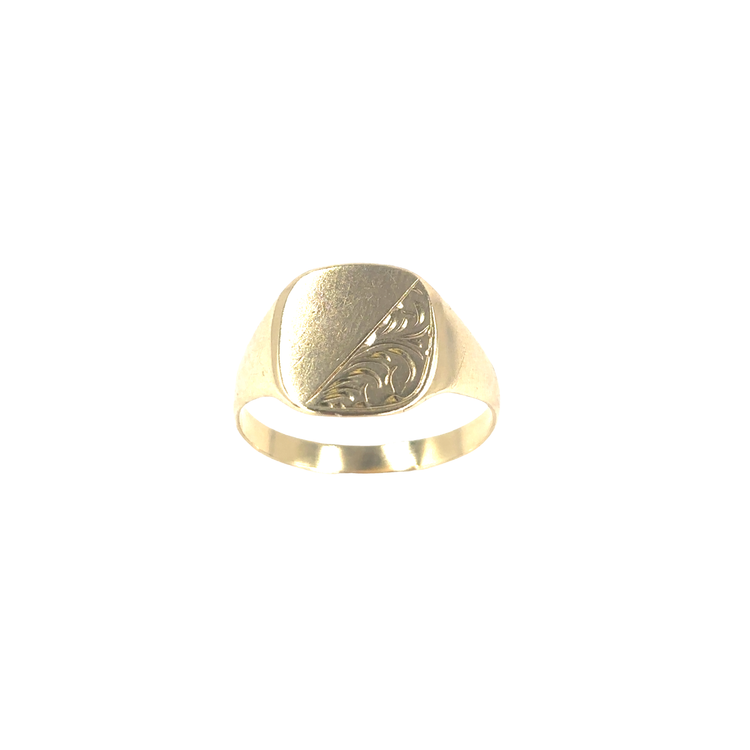 9ct Yellow Gold Engraved Signet Ring- Size V