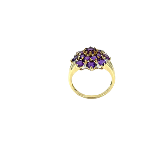 9CT Yellow gold Amethyst and Dia Cluster Ring