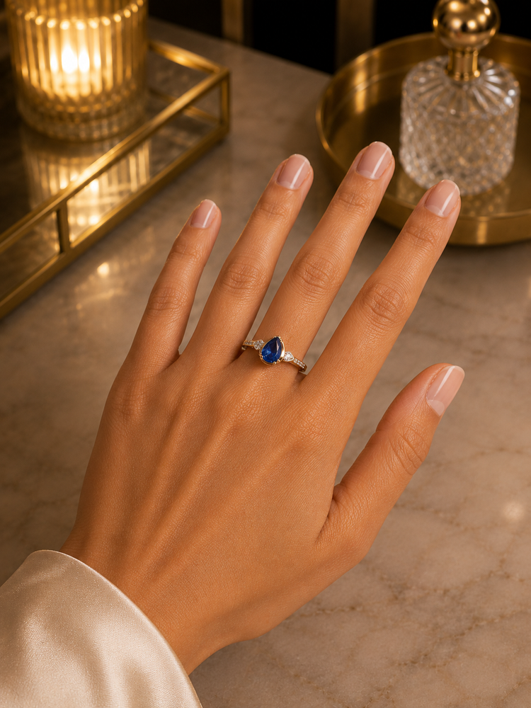 9ct CZ and Blue Stone Ring