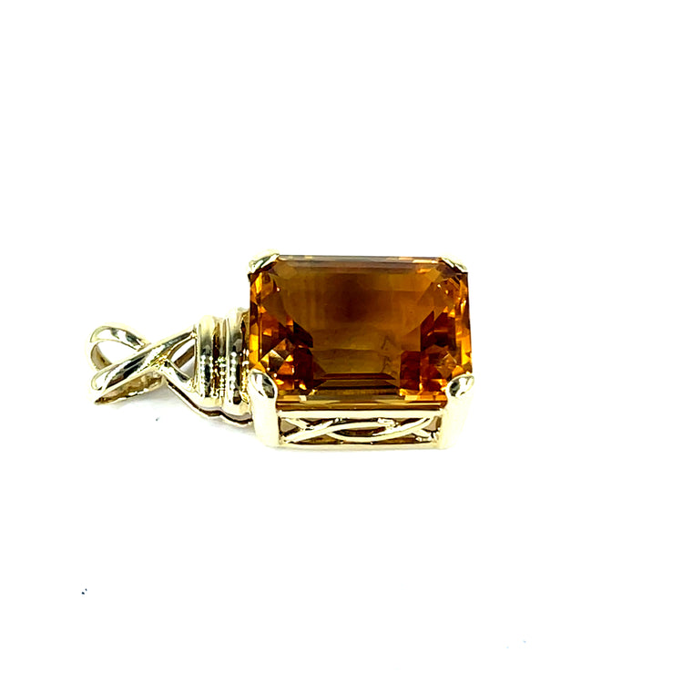 Emerald-Cut Citrine Solitaire Pendant in 9ct Yellow Gold 5.3g