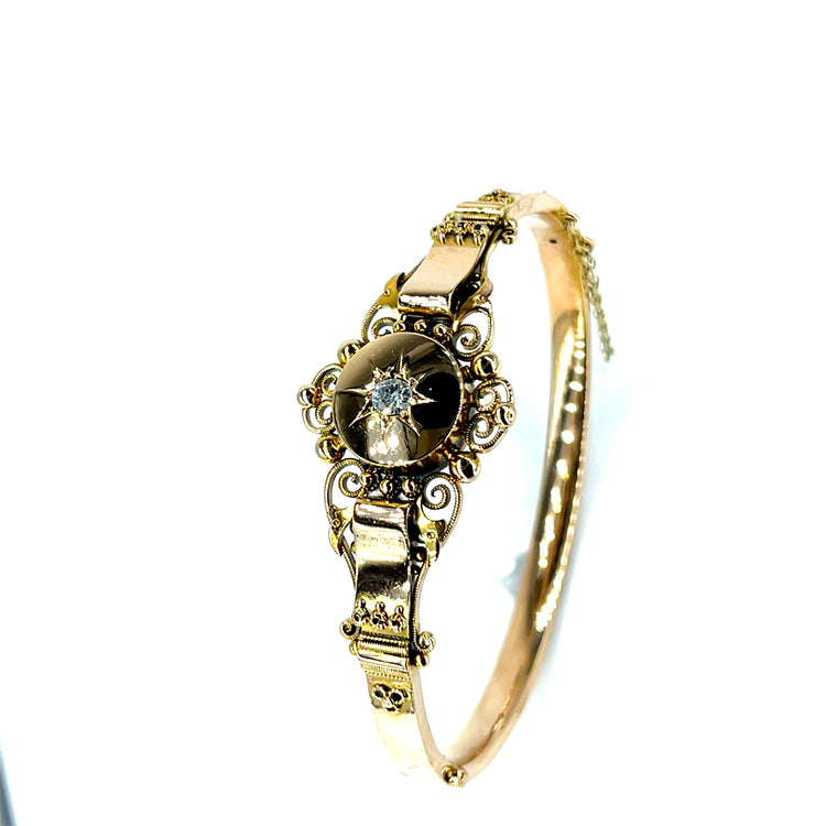 15ct Rose  Gold Filigree Diamond Starburst Bangle