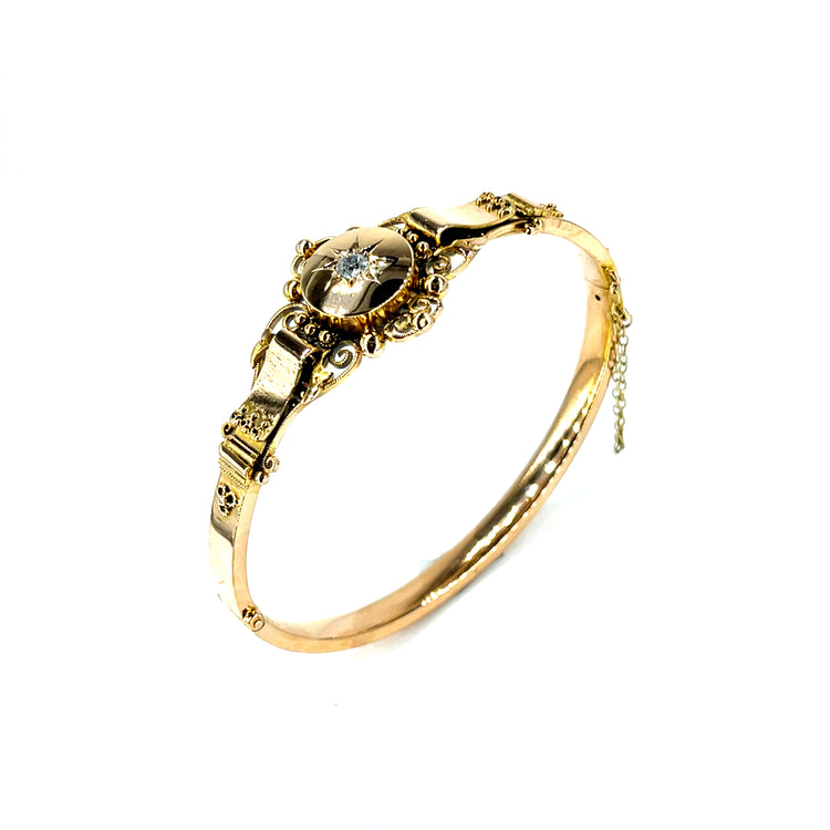 15ct Rose  Gold Filigree Diamond Starburst Bangle