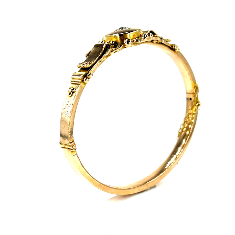 15ct Rose  Gold Filigree Diamond Starburst Bangle