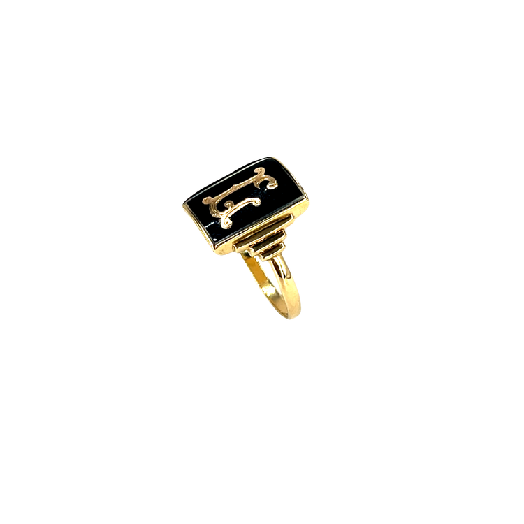 9ctYellow Gold Black Onyx Initial Signet Ring