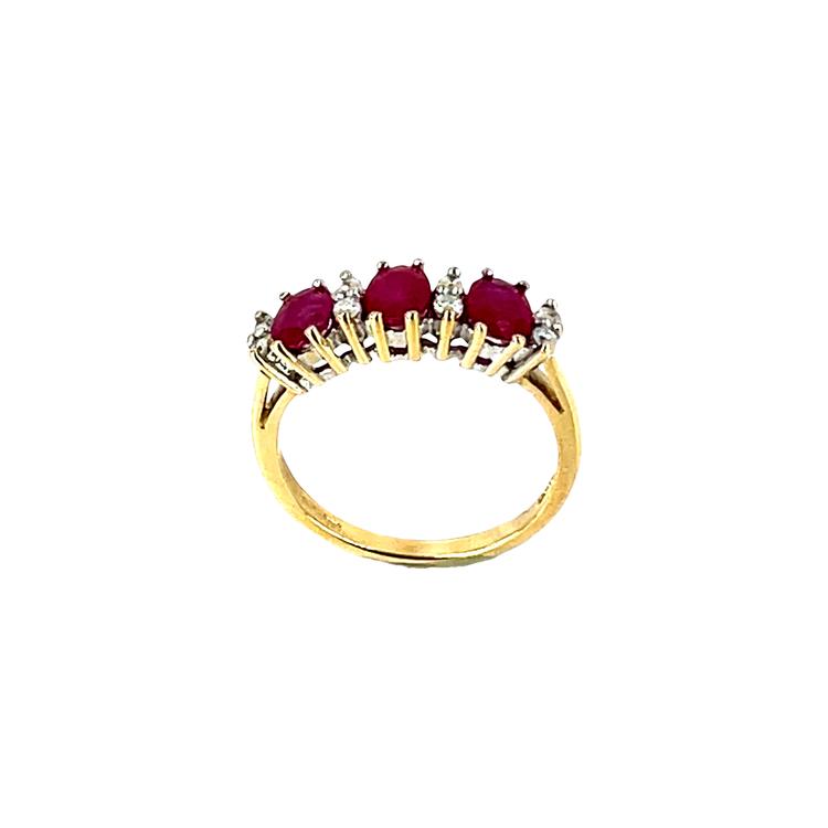Yellow Gold Three-Stone Ruby and Diamond Ring